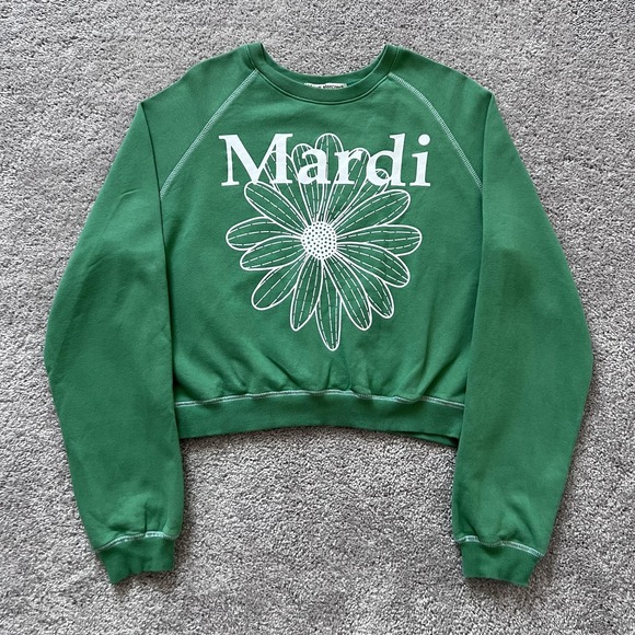 Mardi Mercredi Tops - Mardi Mercredi Sweatshirt Womens One Size Green Daisy Graphic Crewneck Pullover